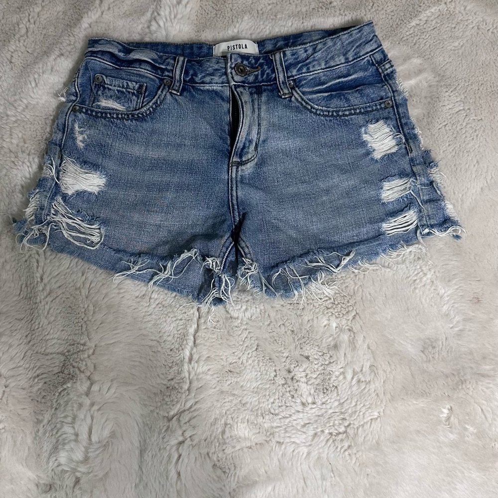 Pistola Blue Distressed Jean Shorts